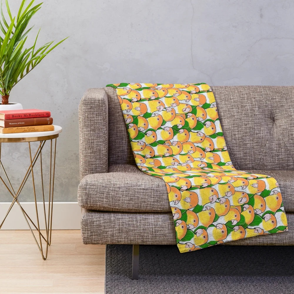 White-bellied caique parrot plush blanket with a cute, patterned design