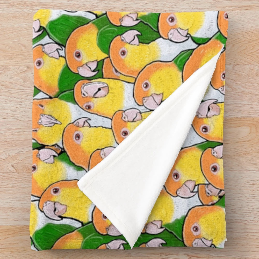 White-bellied caique parrot plush blanket with a cute, patterned design