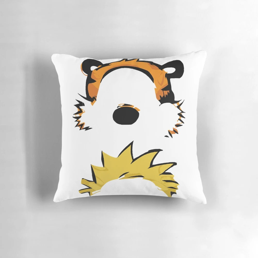 Plush tiger face pillow with character from the popular Calvin and Hobbes comic strip
