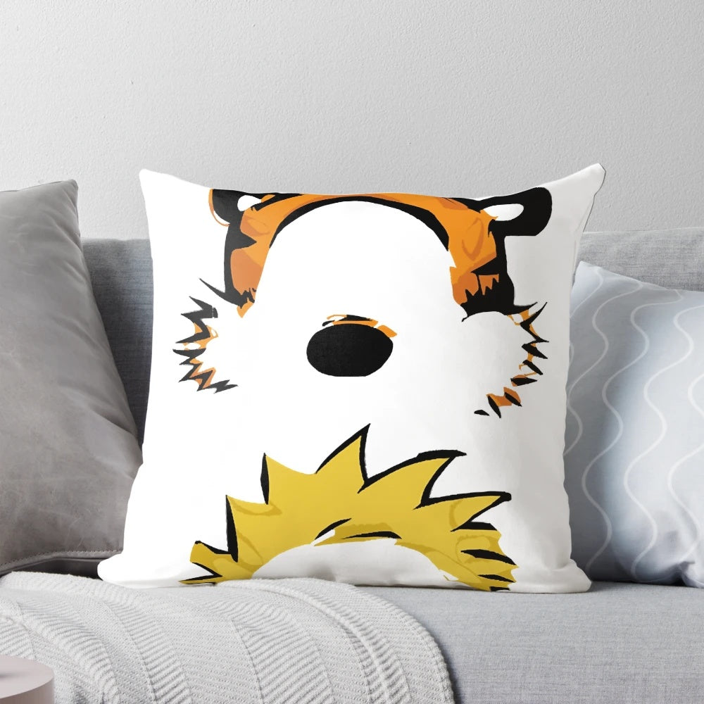 Plush tiger face pillow with character from the popular Calvin and Hobbes comic strip