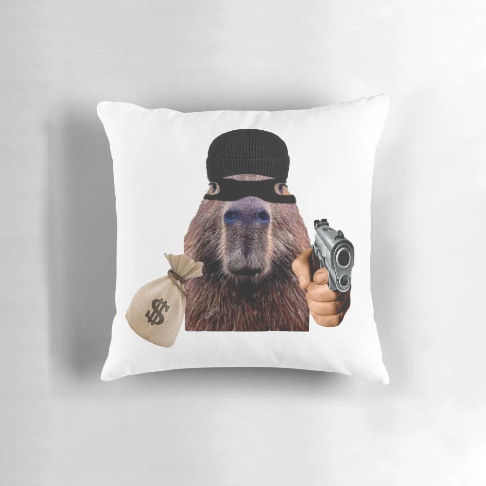 Soft, plush capybara accent pillow with a sitting, adorable design