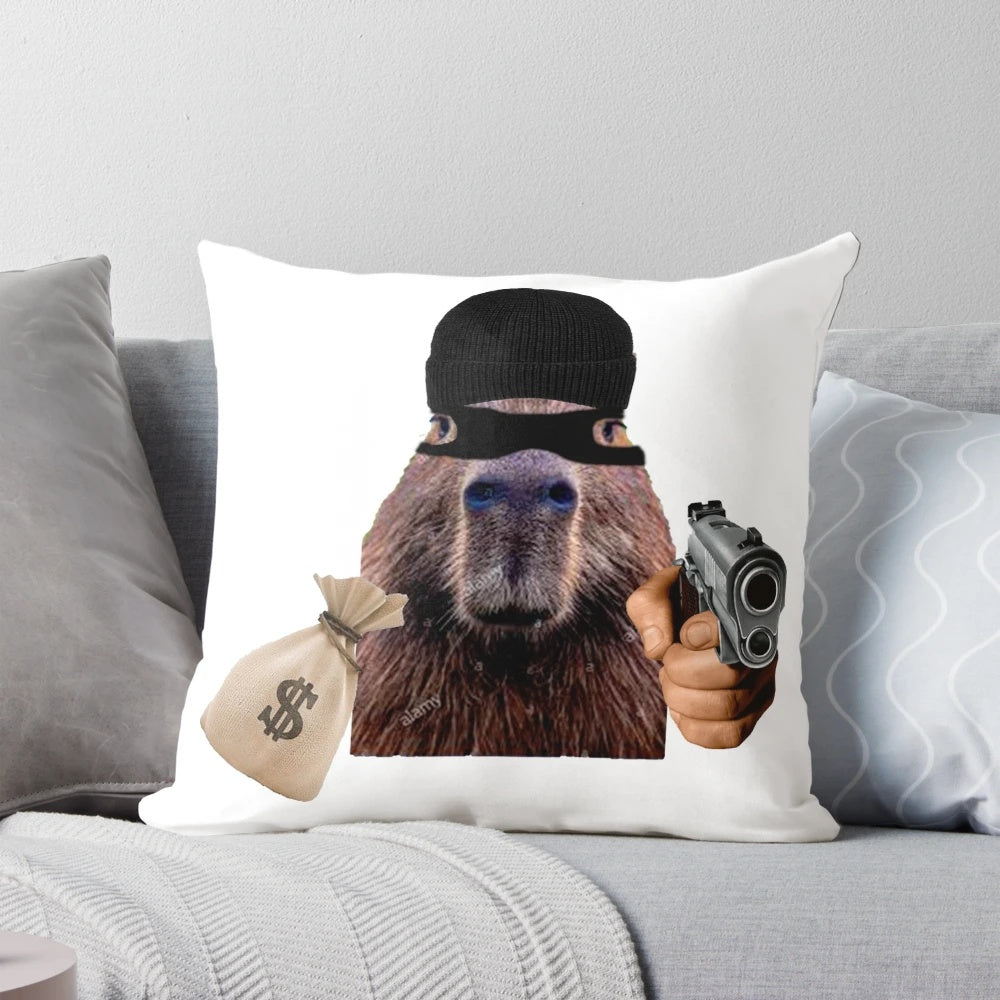 Soft, plush capybara accent pillow with a sitting, adorable design