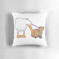 Cute and funny meme pillow featuring a pelican trying to eat a relaxed capybara