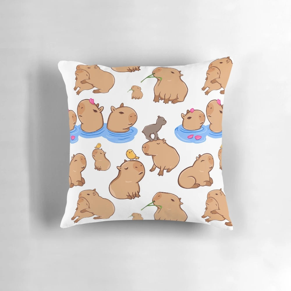 Soft and cuddly capybara pattern throw pillow with a cute, cartoon-style design