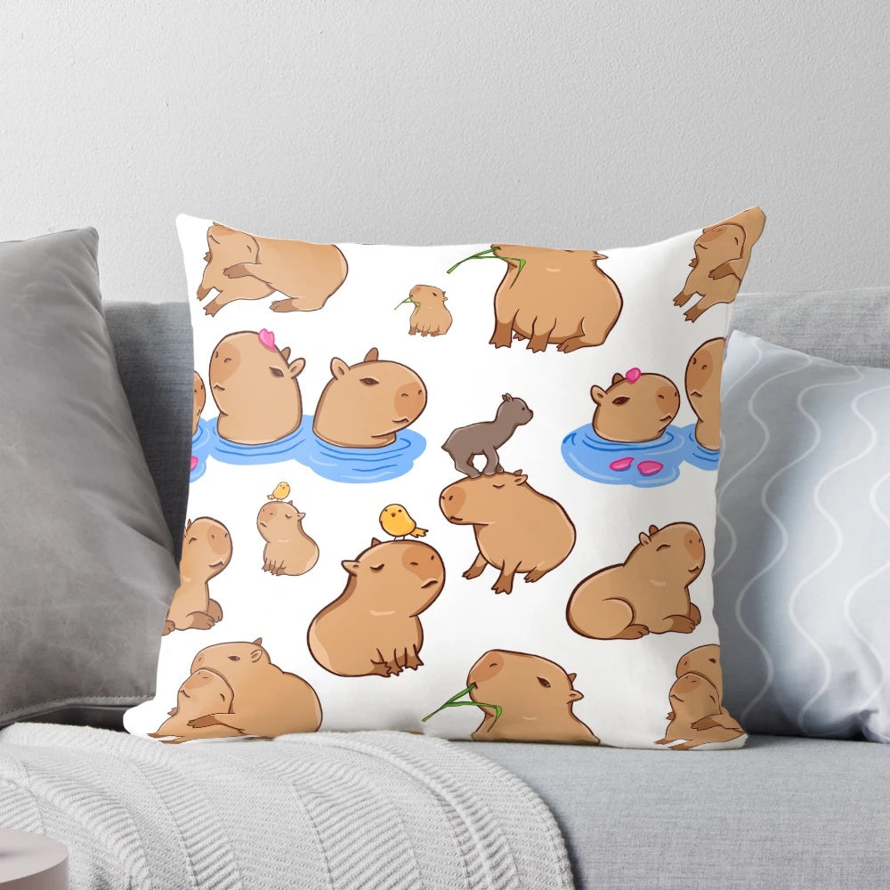 Soft and cuddly capybara pattern throw pillow with a cute, cartoon-style design