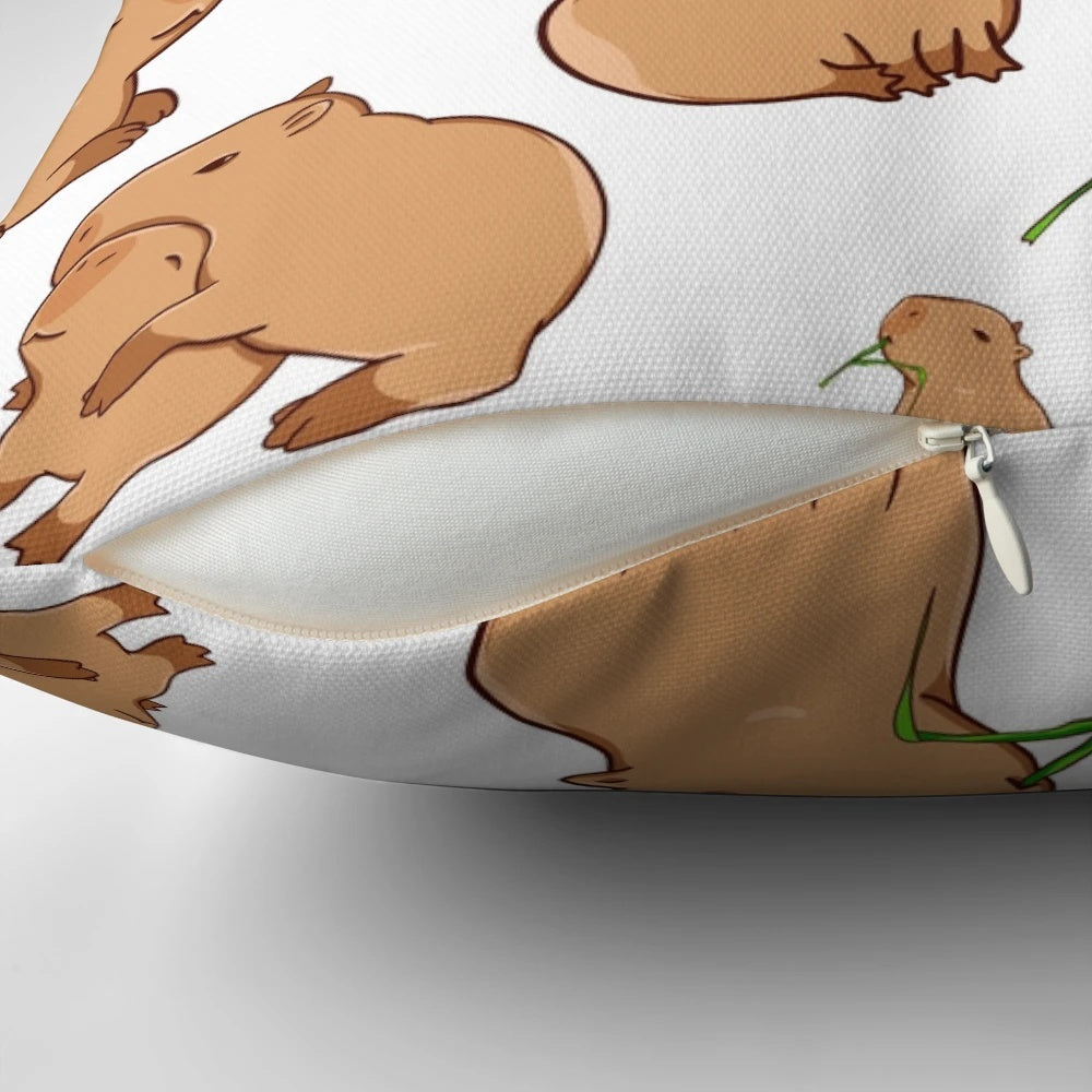 Soft and cuddly capybara pattern throw pillow with a cute, cartoon-style design