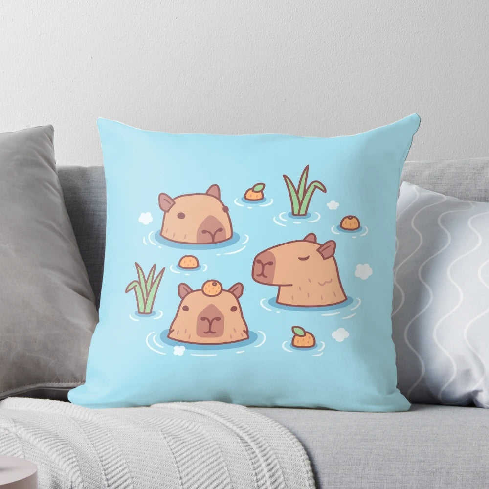 Cute capybaras chilling in a Japanese hot spring with oranges