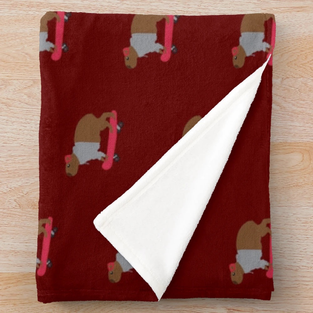 Capybara on skateboard plush blanket for home decor