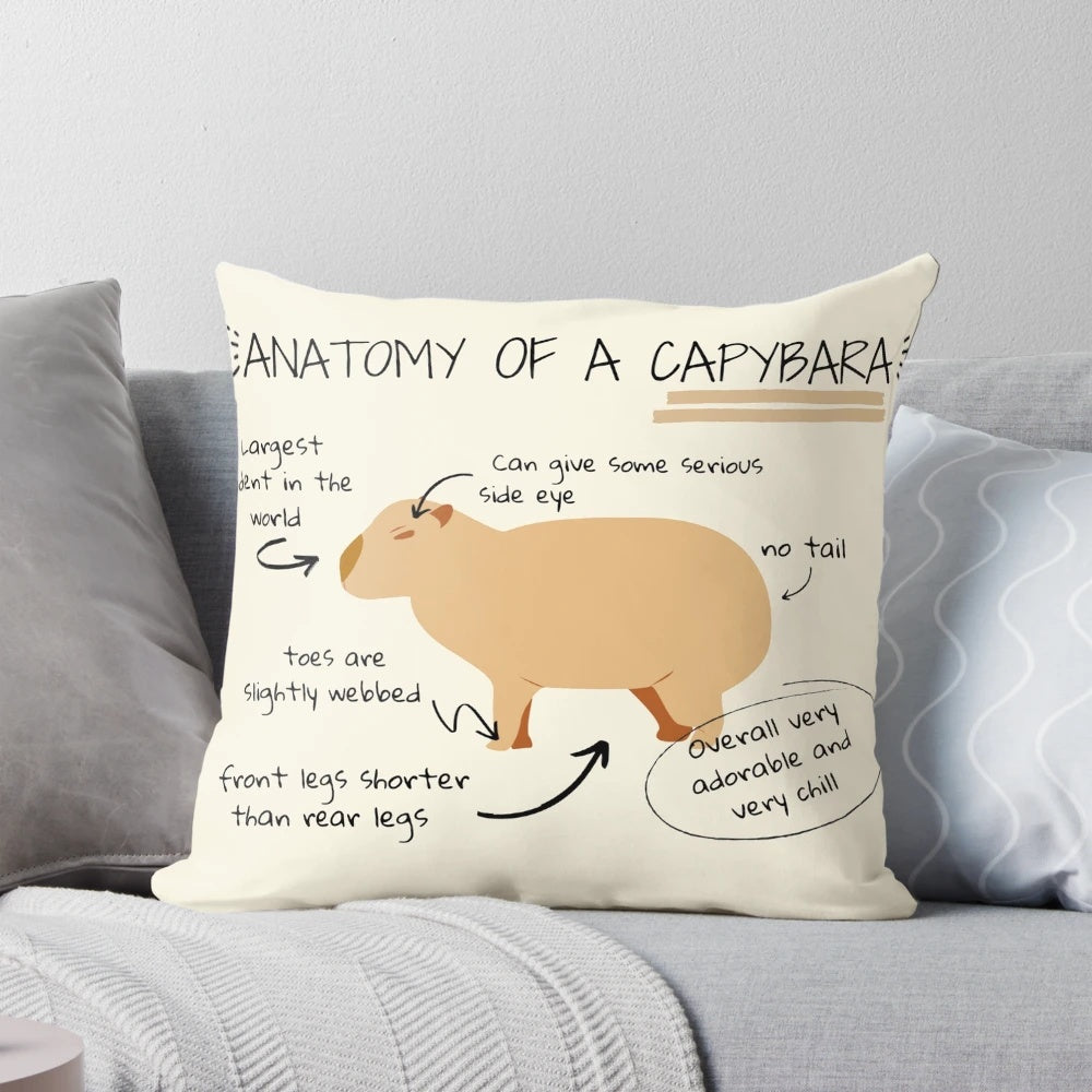 Soft and plush capybara-themed pillow with a cute cartoon design