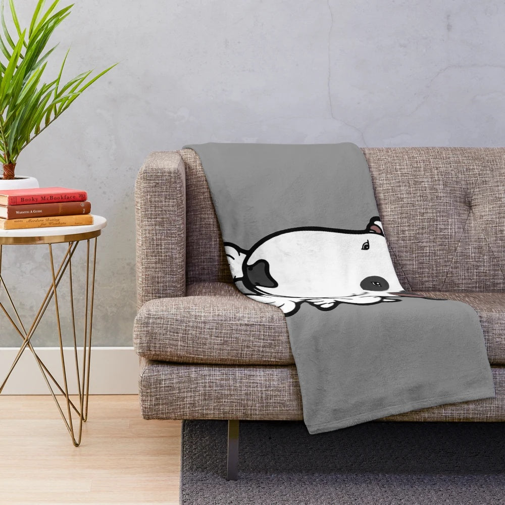 Cute cartoon bull terrier plush blanket with eye patch design