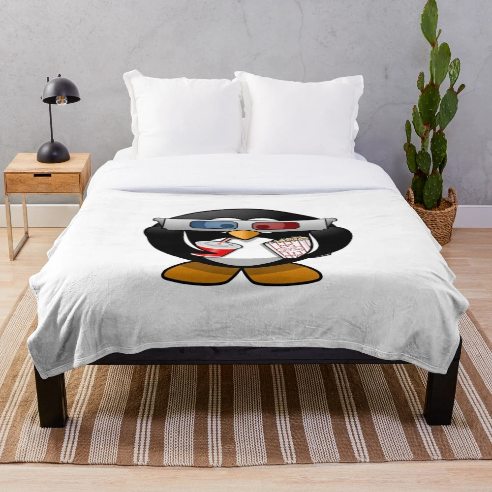 Cute 3D penguin character plush blanket for cinema and movie enthusiasts