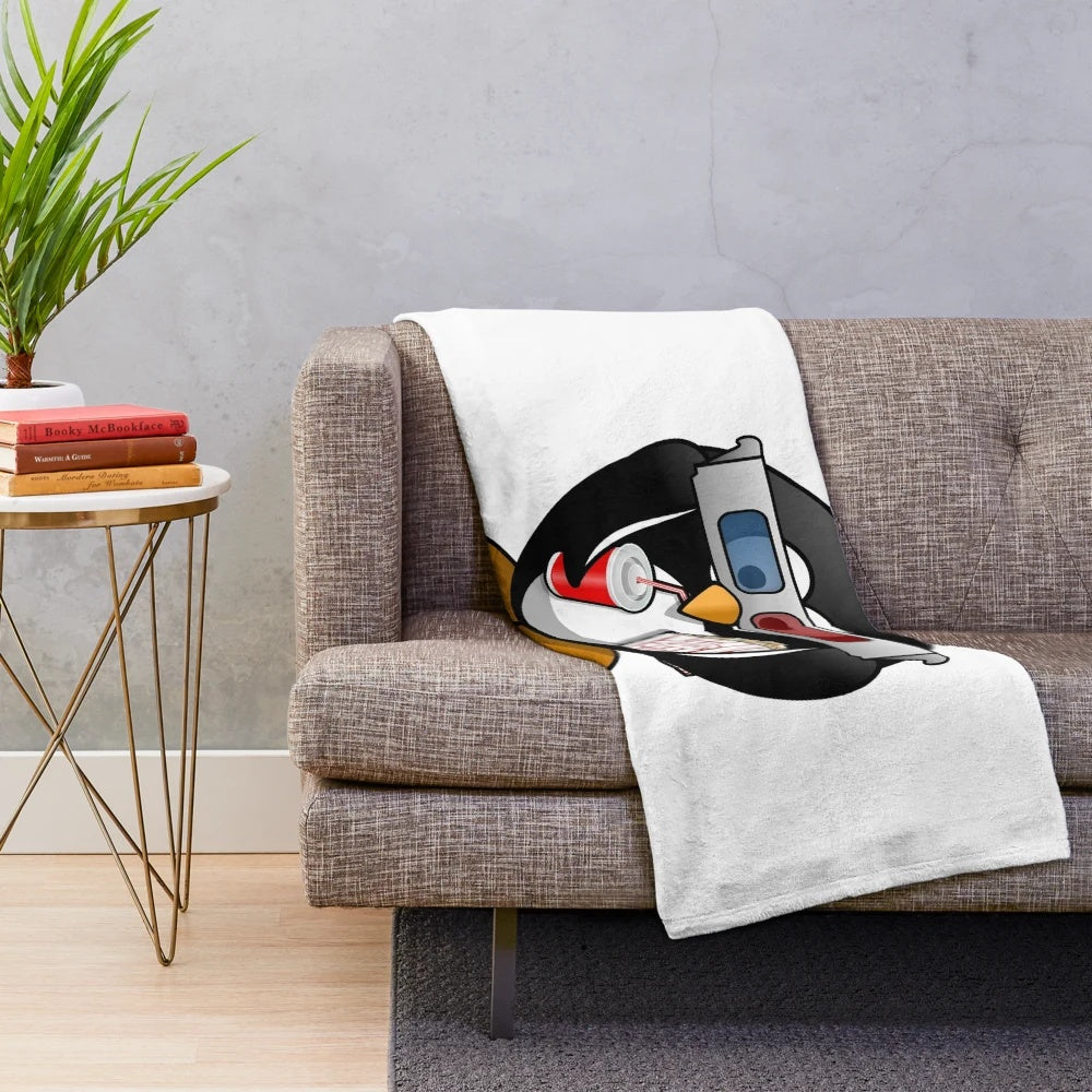 Cute 3D penguin character plush blanket for cinema and movie enthusiasts