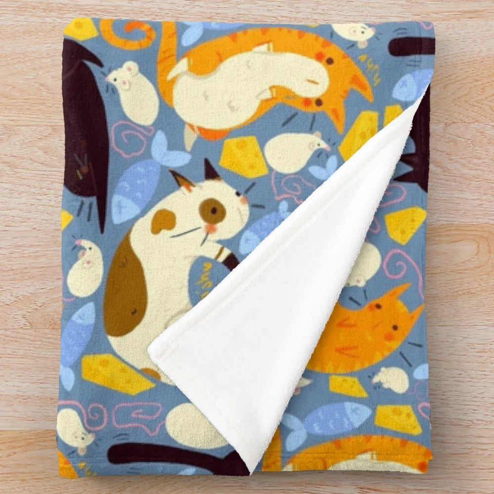 Soft and cuddly plush blanket with a charming cat and mouse pattern design
