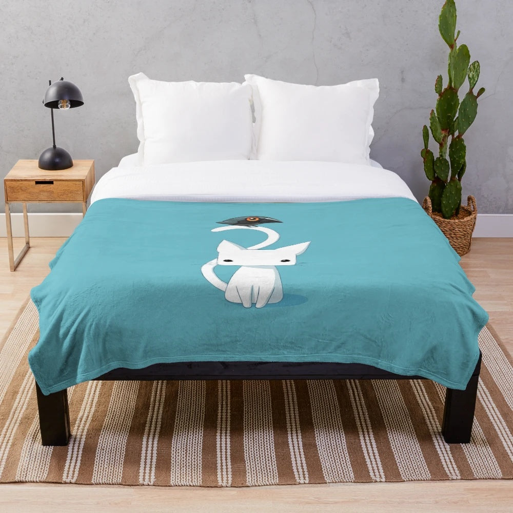 Cat and Raven Themed Plush Blanket