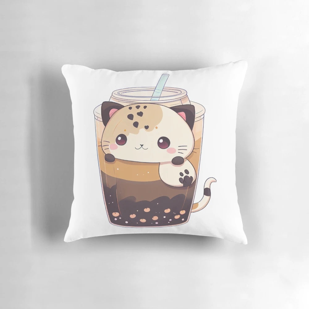 Soft and cuddly cat-themed boba tea bubble tea anime-inspired kawaii pillow