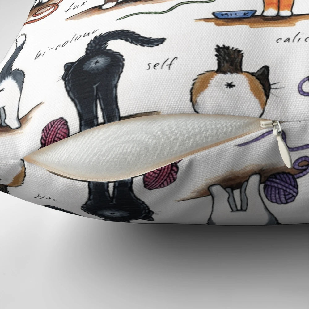 Cozy cat butt-shaped pillow with a playful, whimsical pattern
