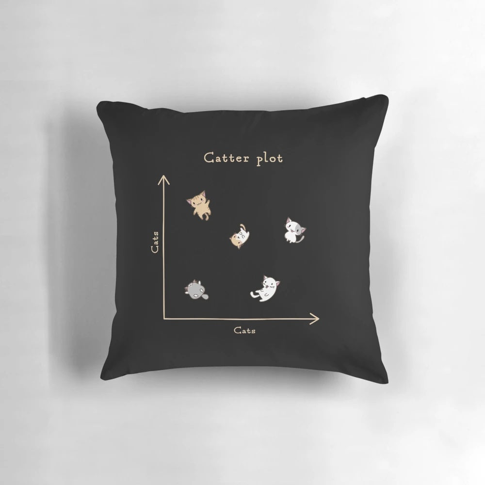 Cute chibi cat design pillow for data science and machine learning enthusiasts