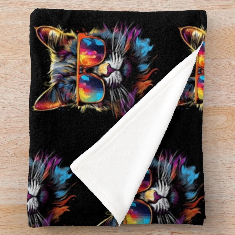 Cute and cozy plush blanket featuring a cat wearing sunglasses