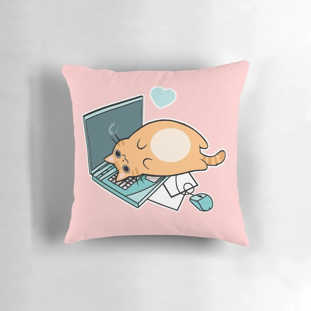 Soft and plush cat-shaped pillow designed to support your laptop while adding a touch of whimsy to your workspace.