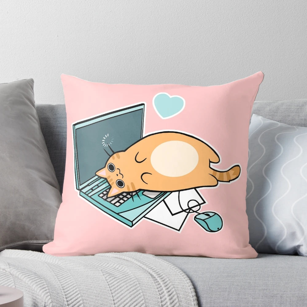 Soft and plush cat-shaped pillow designed to support your laptop while adding a touch of whimsy to your workspace.