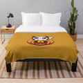 A cozy plush blanket featuring a cute cat peeking out of a pumpkin design