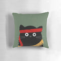Cute and strong cat graphic pillow with Rambo-inspired design