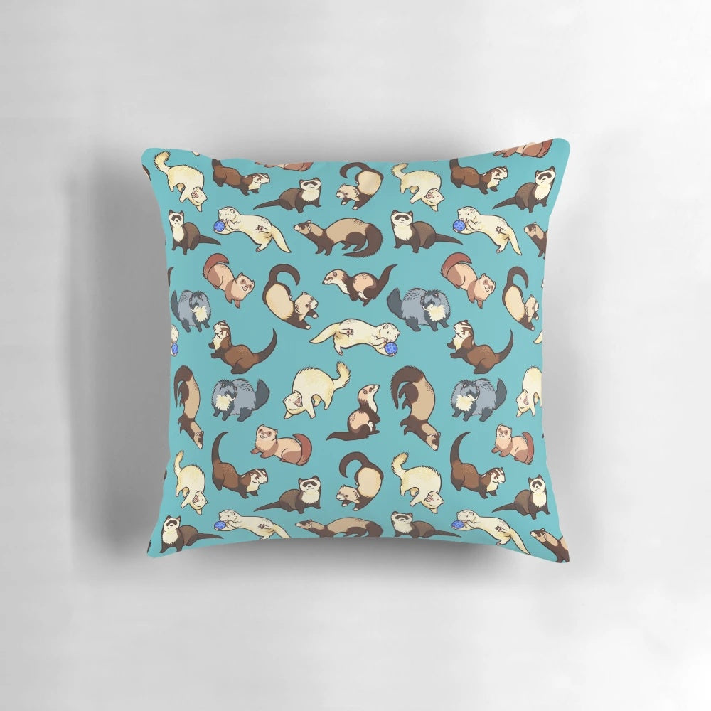 Soft, blue pillow with a cute cat snake pattern design