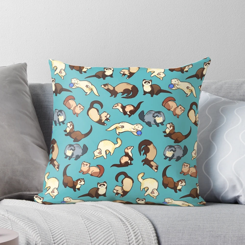Soft, blue pillow with a cute cat snake pattern design
