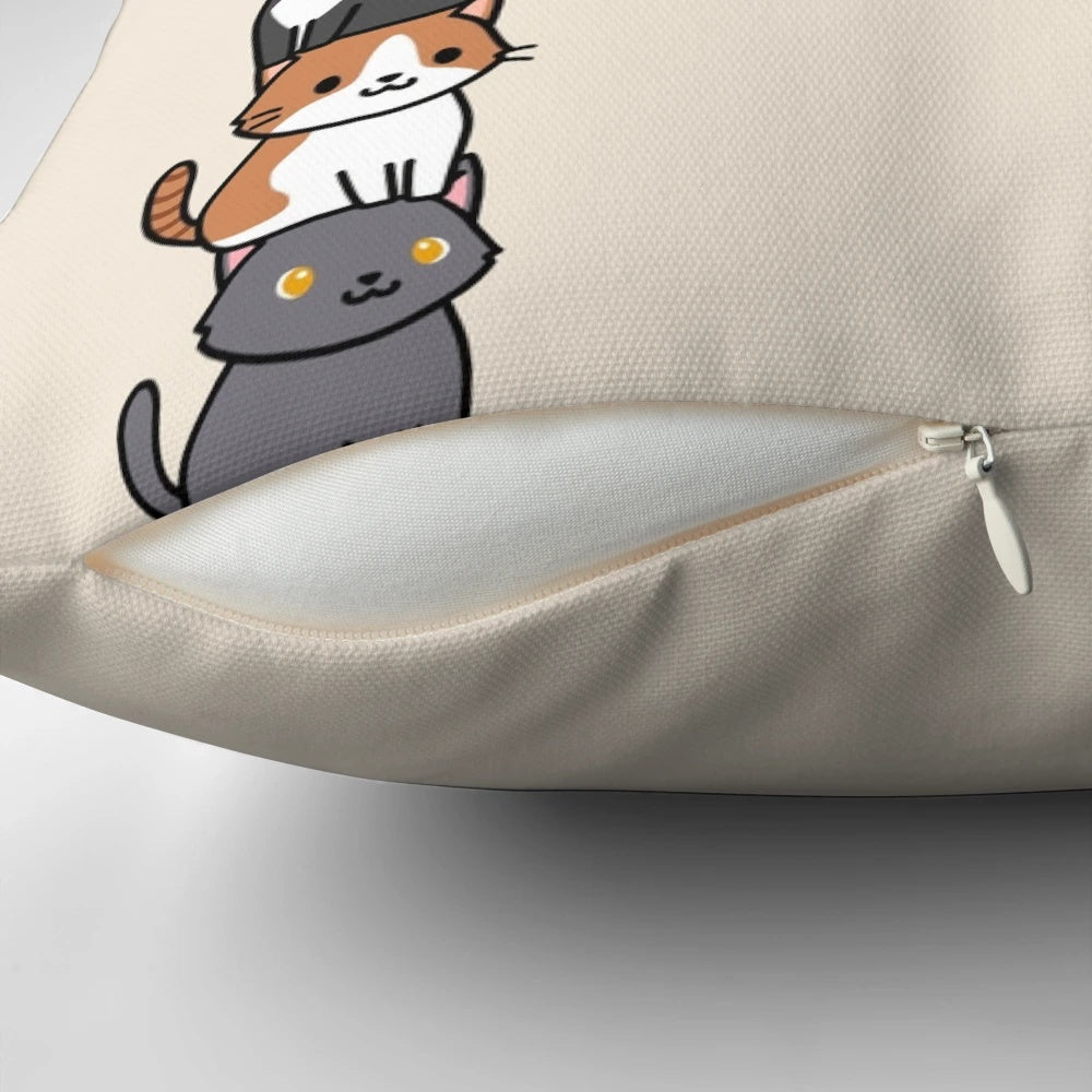 Soft, plush throw pillow featuring a cute, colorful design of cats and kittens in a variety of styles and colors.