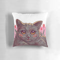 Soft and cozy throw pillow featuring a cute gray cat surrounded by pink and red tulips