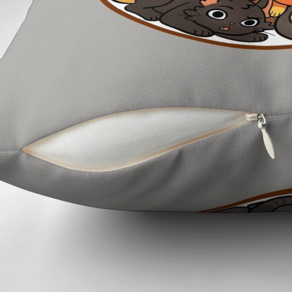 Decorative pillow with an illustration of cute tabby cats inside a glass jar