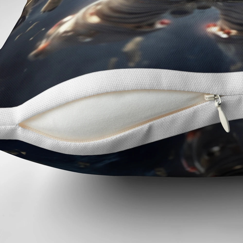 Whimsical pillow featuring cute cats floating in outer space