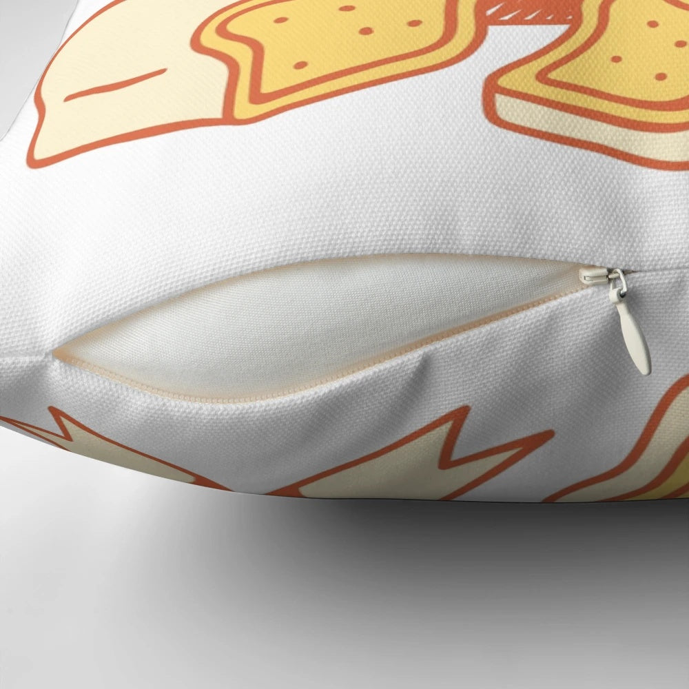 Soft, plush pillow featuring an adorable cat hugging a piece of bread, in a kawaii Japanese design.