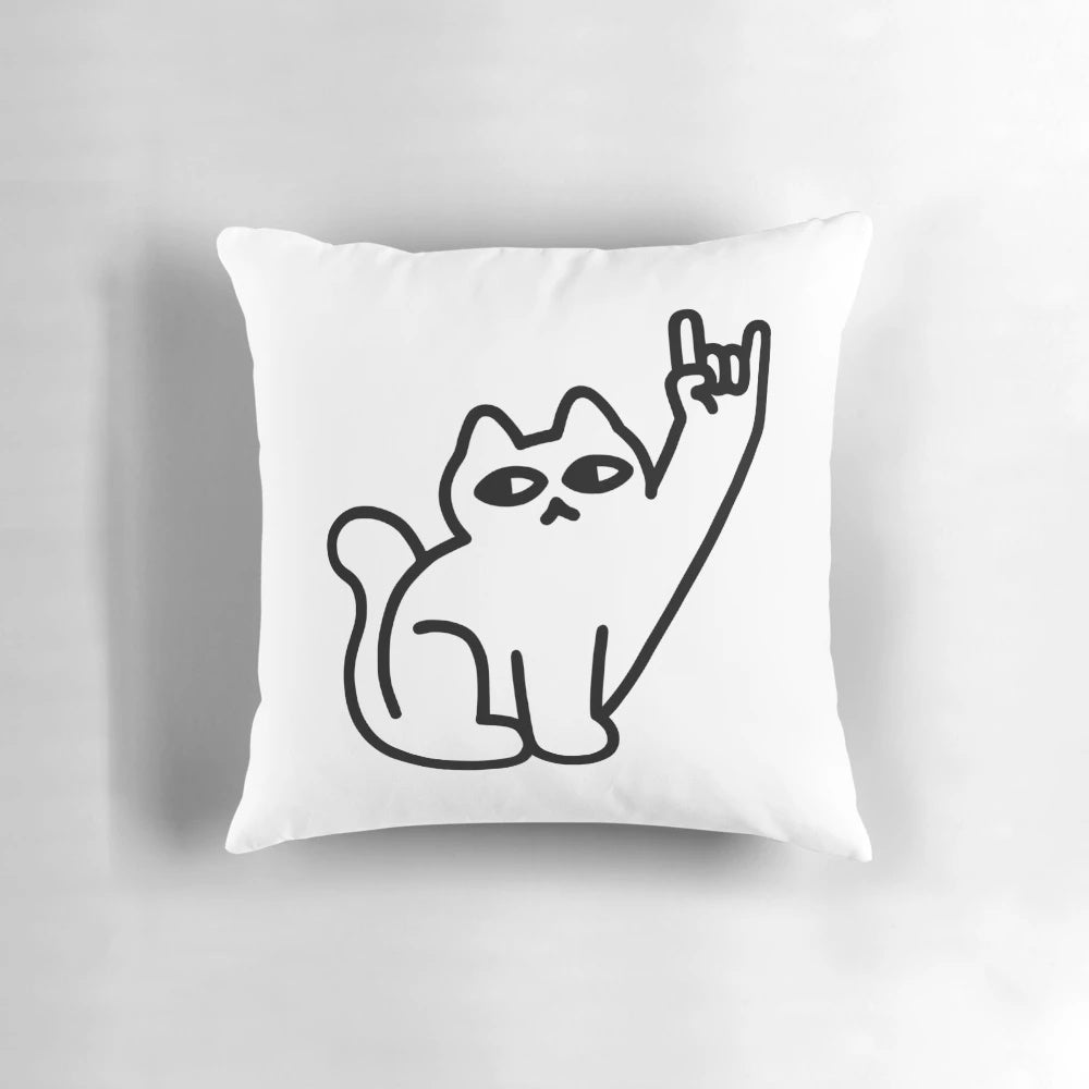 A cute kitten resting on a metal pillow, showcasing the "Cats Like Metal" design.