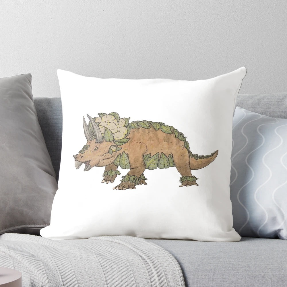 Cauliflower shaped Triceratops pillow with cartoon-style design