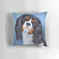 Soft, plush Cavalier King Charles Spaniel pillow featuring a sweet and playful dog painting.