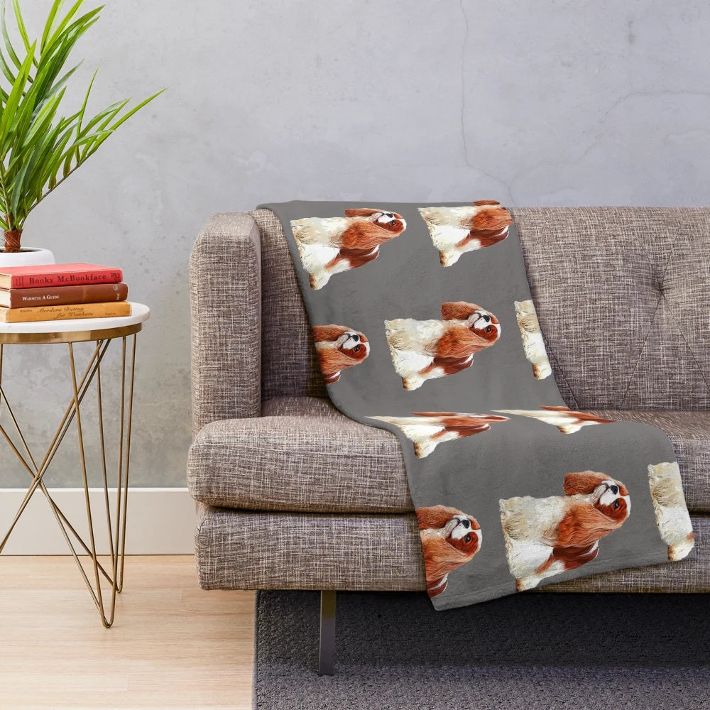 Cavalier King Charles Spaniel Plush Blanket with Cute Puppy Face