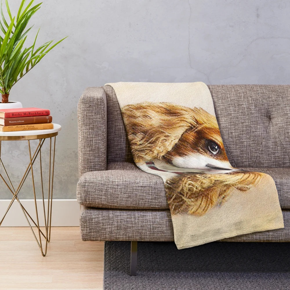 Cavalier King Charles Spaniel dog breed portrait on a plush blanket