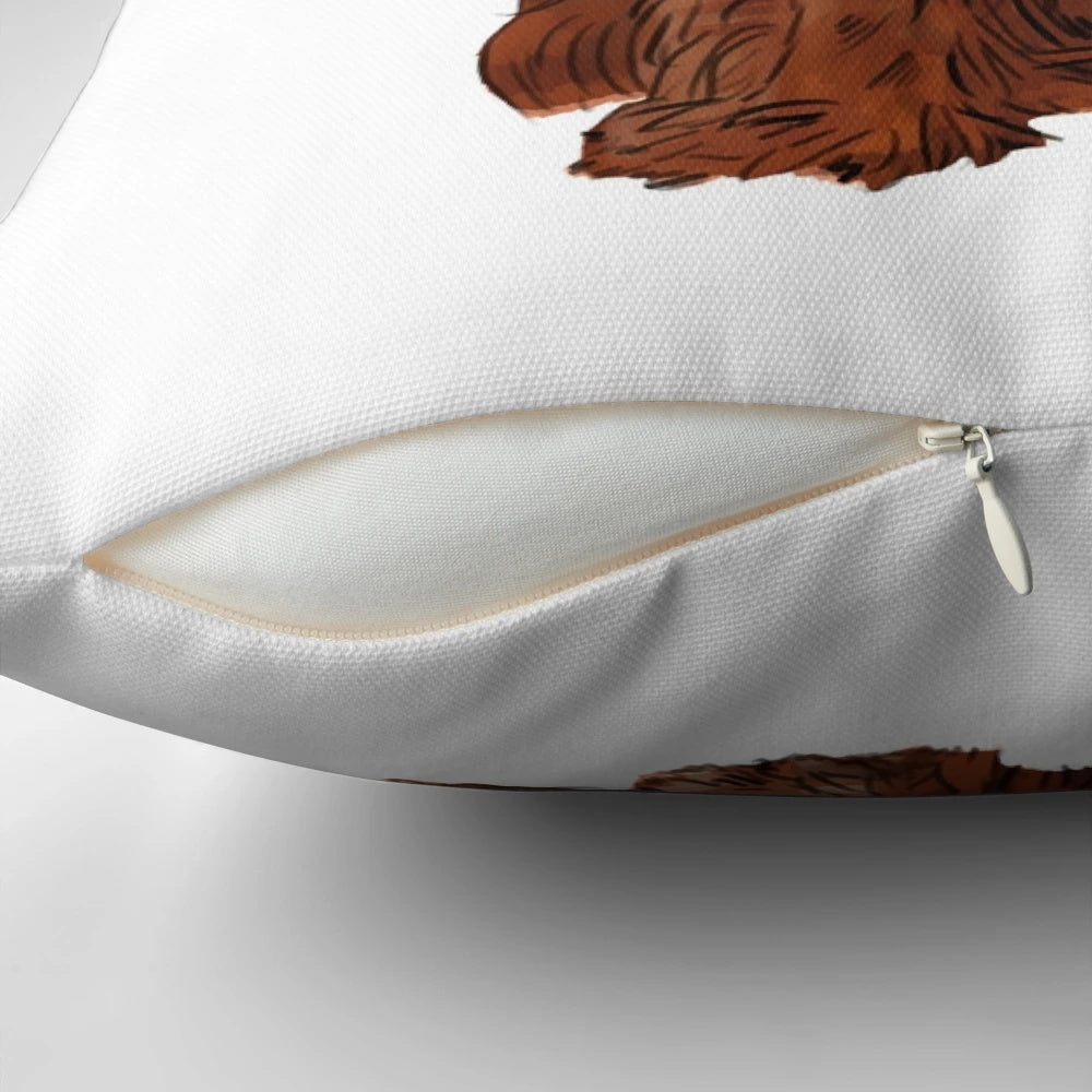 Soft, plush pillow featuring a cute and cuddly Cavalier King Charles Spaniel in a ruby color