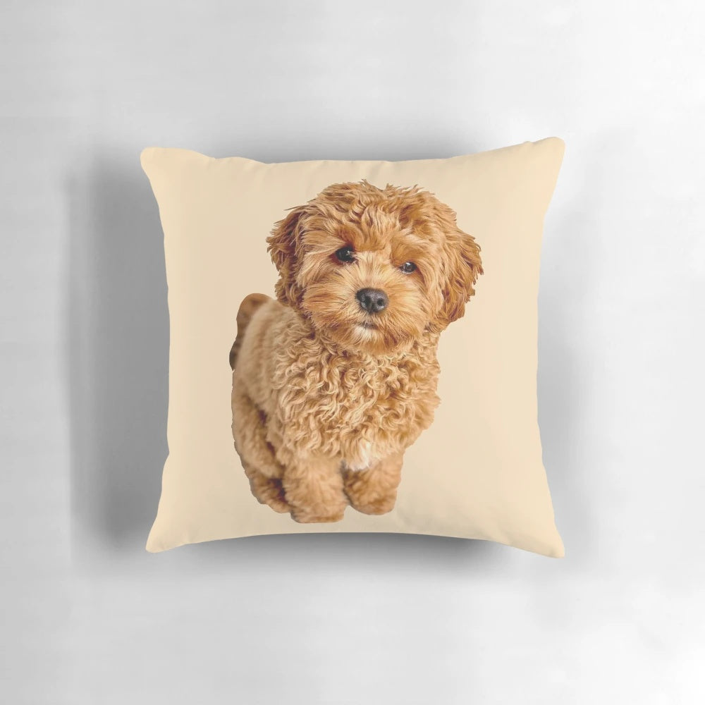 A plush, comfortable pillow featuring a cute cavapoo design
