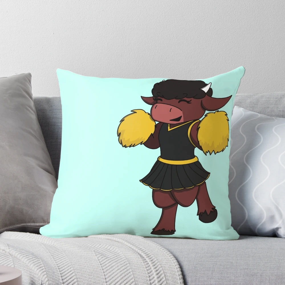 Cheerleader Bison Pillow - Soft, Cuddly Mascot Decor for Harding University Fans