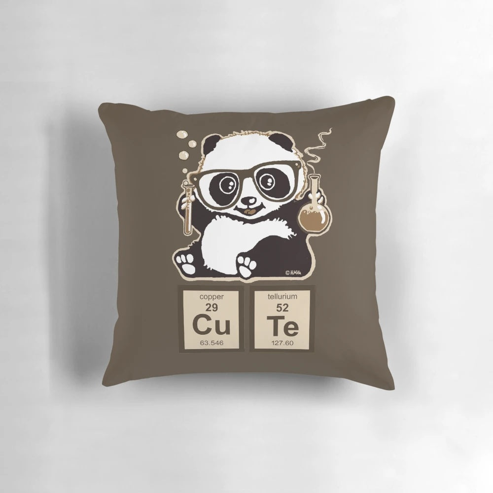 Cute and cuddly chemistry panda plush pillow featuring the periodic table elements