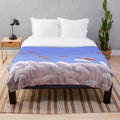 Cherry shrimp plush blanket with underwater scene featuring tropical fish and flora