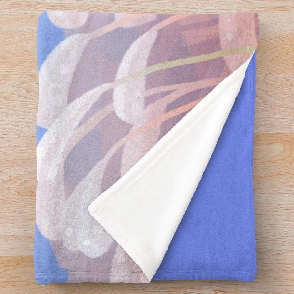 Cherry shrimp plush blanket with underwater scene featuring tropical fish and flora