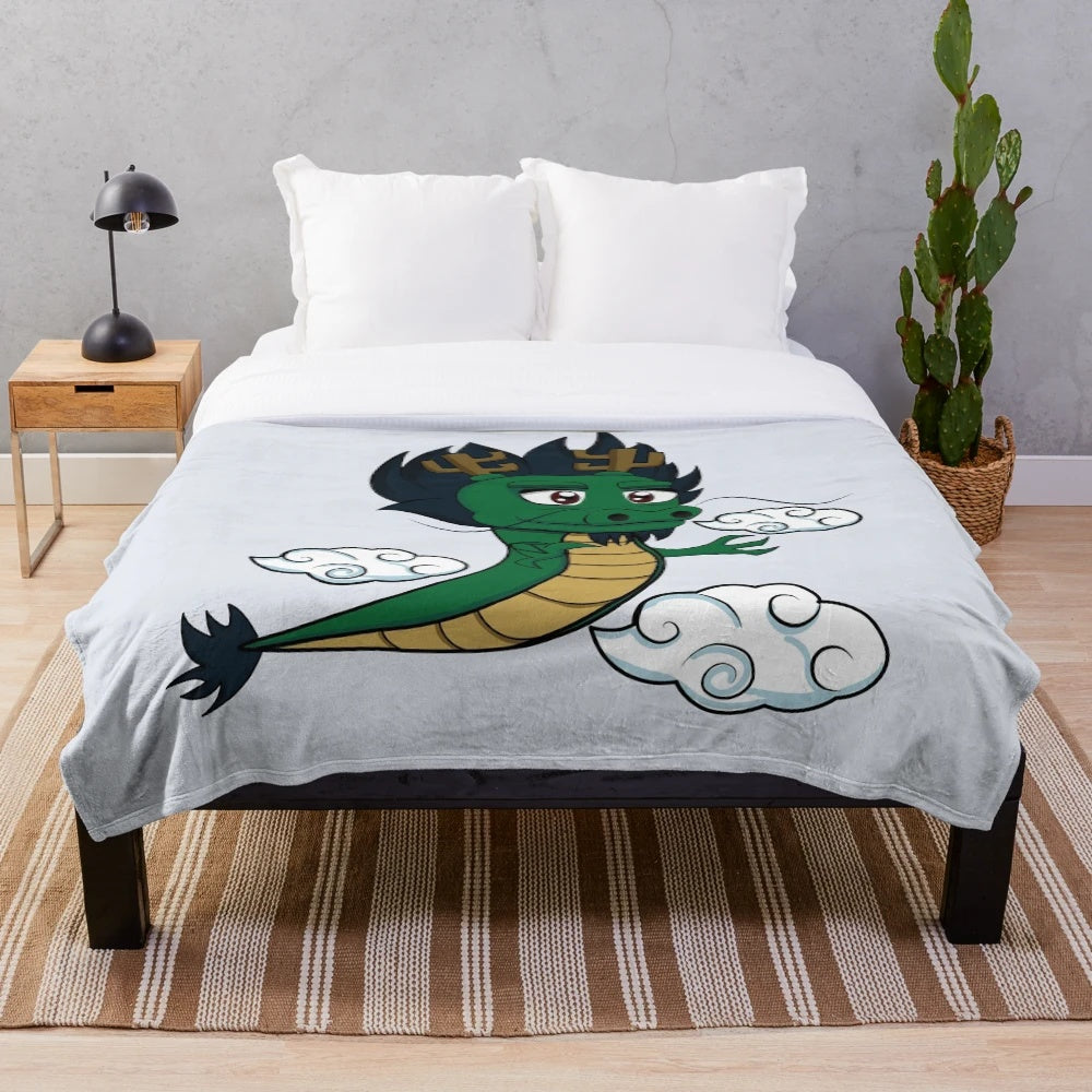 Cozy anime-inspired chibi dragon plush blanket with legendary animal design
