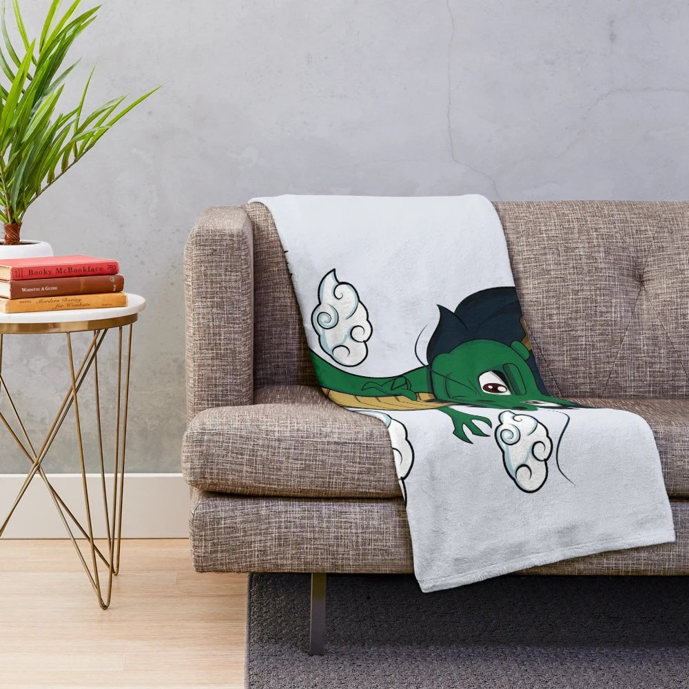 Cozy anime-inspired chibi dragon plush blanket with legendary animal design