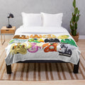 Cozy chibi dragon plush blanket with various food items