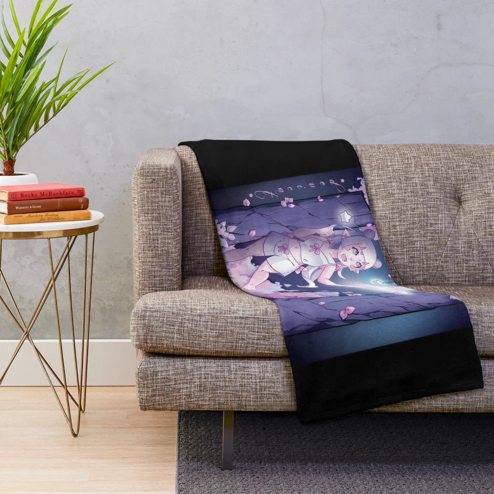 Cozy plush blanket with cute chibi forest animals in pastel colors