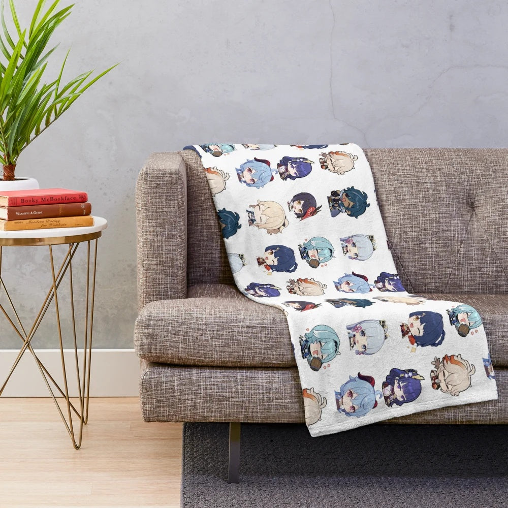 Genshin Impact characters chibi plush blanket