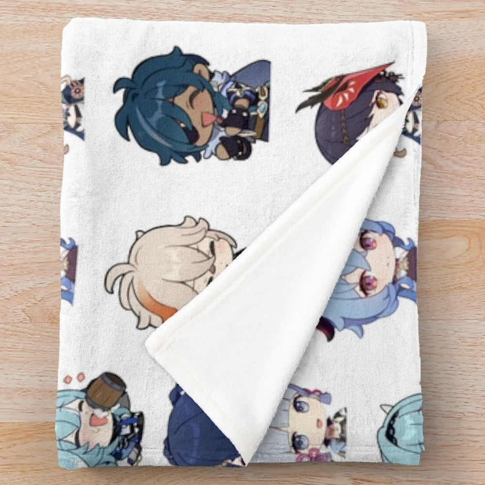Genshin Impact characters chibi plush blanket